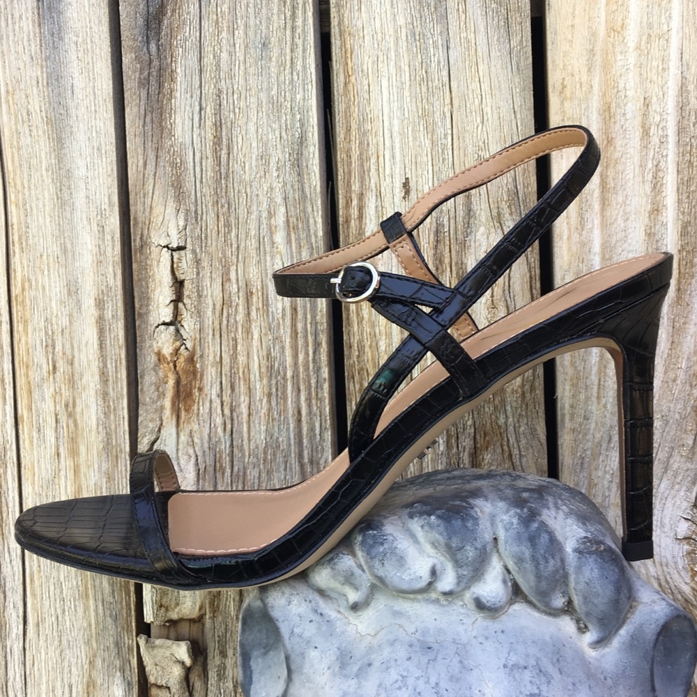 NWT Sam Edelman Doran Heeled Sandal Croc Print Black 9